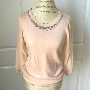 ETCETERA jeweled neck sweater in pale pink